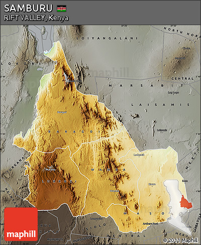 Physical Map of SAMBURU, darken, semi-desaturated