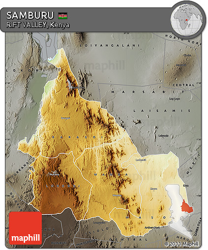 Physical Map of SAMBURU, darken, semi-desaturated