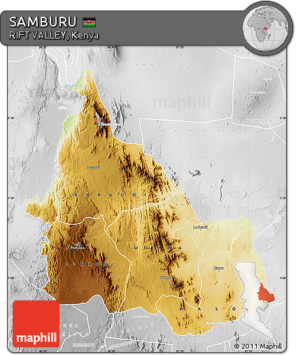Physical Map of SAMBURU, lighten, desaturated
