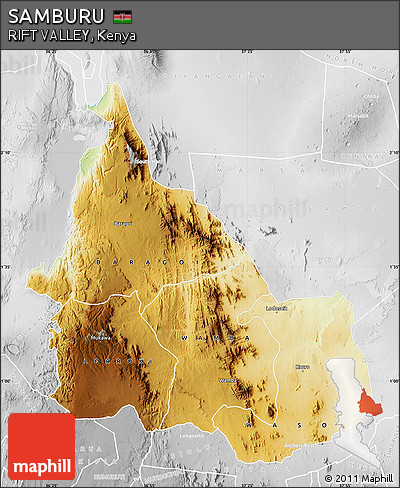 Physical Map of SAMBURU, lighten, desaturated