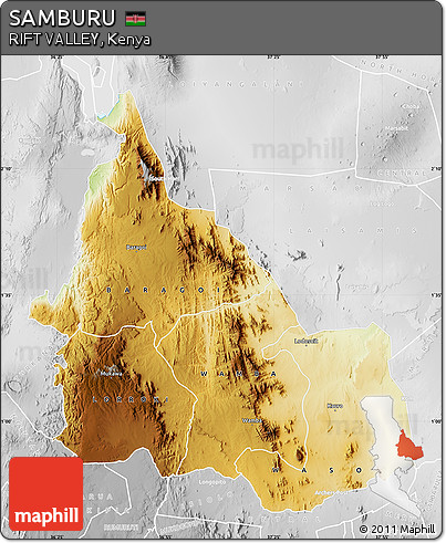 Physical Map of SAMBURU, lighten, desaturated