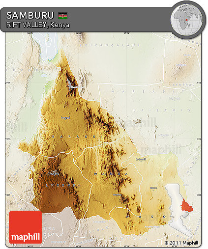 Physical Map of SAMBURU, lighten