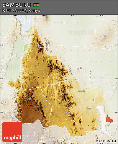 Physical Map of SAMBURU, lighten