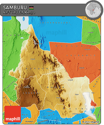 Physical Map of SAMBURU, political outside