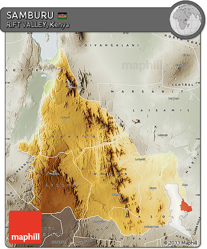 Physical Map of SAMBURU, semi-desaturated