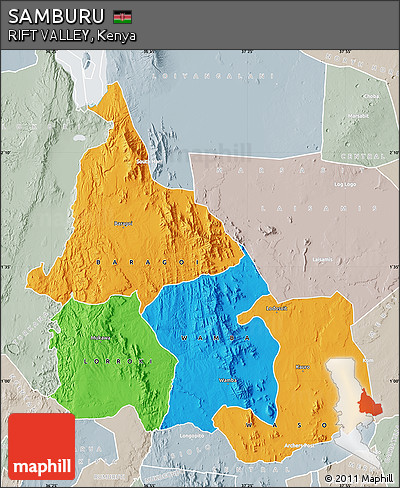 Political Map of SAMBURU, lighten, semi-desaturated