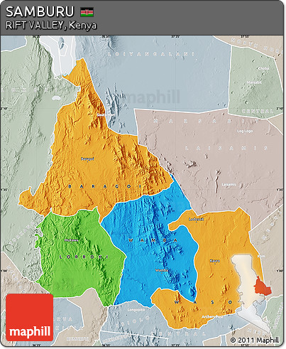 Political Map of SAMBURU, lighten, semi-desaturated