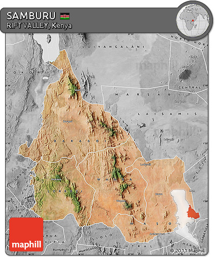 Satellite Map of SAMBURU, desaturated