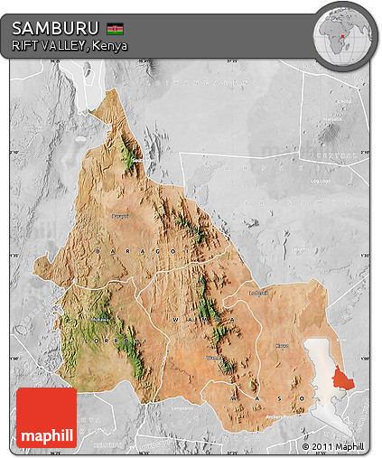 Satellite Map of SAMBURU, lighten, desaturated