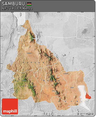 Satellite Map of SAMBURU, lighten, desaturated