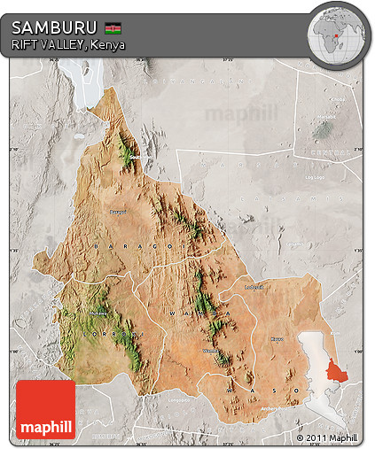 Satellite Map of SAMBURU, lighten, semi-desaturated
