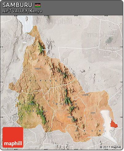 Satellite Map of SAMBURU, lighten, semi-desaturated