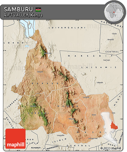 Satellite Map of SAMBURU, shaded relief outside