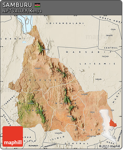 Satellite Map of SAMBURU, shaded relief outside
