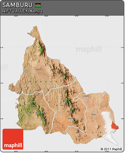 Satellite Map of SAMBURU, single color outside