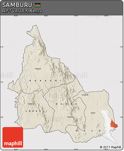 Shaded Relief Map of SAMBURU, cropped outside