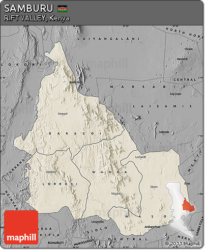 Shaded Relief Map of SAMBURU, darken, desaturated