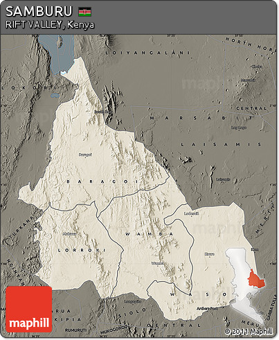 Shaded Relief Map of SAMBURU, darken