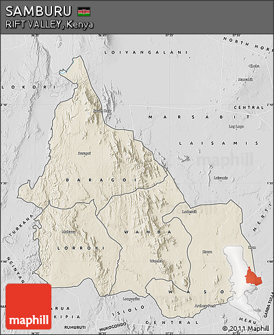 Shaded Relief Map of SAMBURU, desaturated