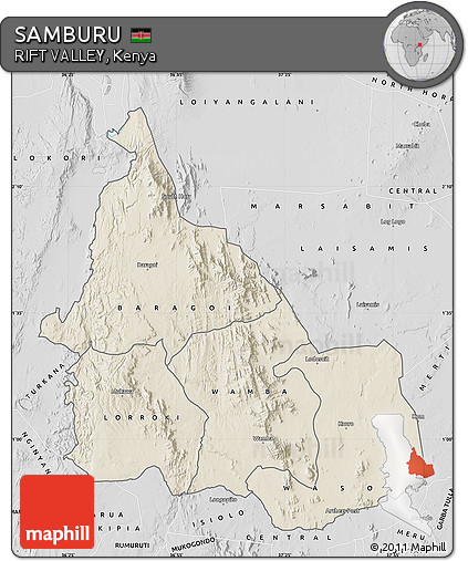 Shaded Relief Map of SAMBURU, desaturated