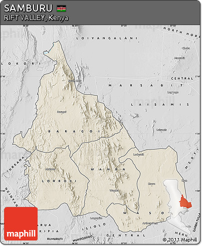 Shaded Relief Map of SAMBURU, desaturated
