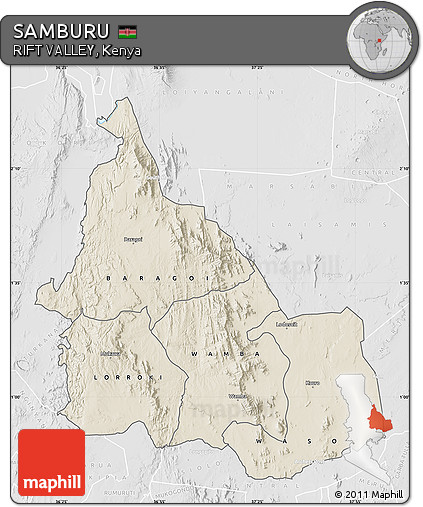 Shaded Relief Map of SAMBURU, lighten, desaturated