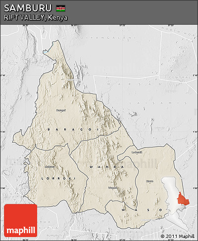 Shaded Relief Map of SAMBURU, lighten, desaturated