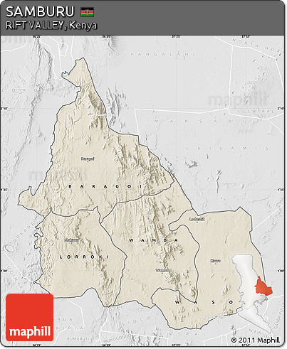 Shaded Relief Map of SAMBURU, lighten, desaturated