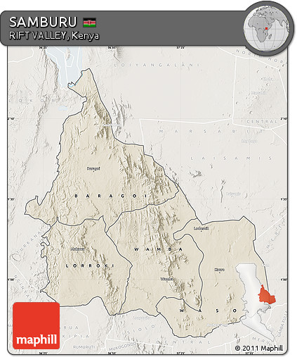 Shaded Relief Map of SAMBURU, lighten