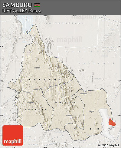 Shaded Relief Map of SAMBURU, lighten