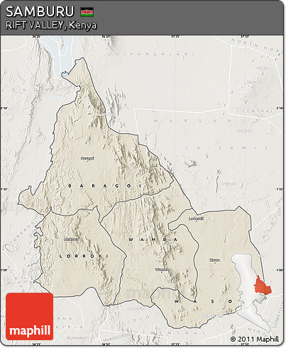 Shaded Relief Map of SAMBURU, lighten