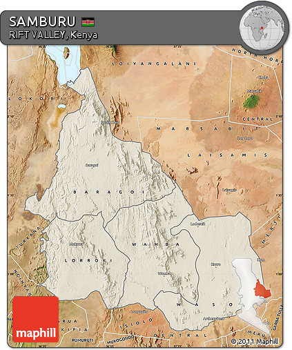 Shaded Relief Map of SAMBURU, satellite outside
