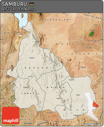 Shaded Relief Map of SAMBURU, satellite outside