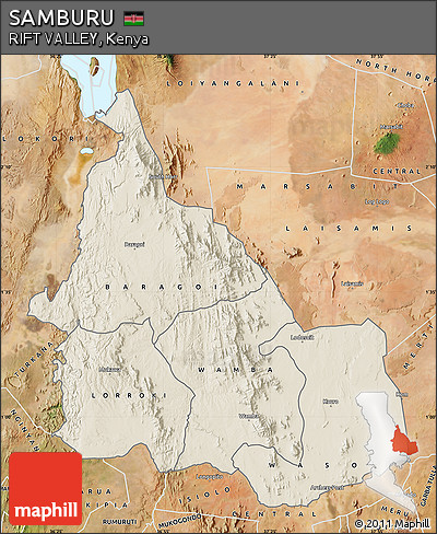 Shaded Relief Map of SAMBURU, satellite outside