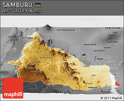 Physical Panoramic Map of SAMBURU, darken, desaturated