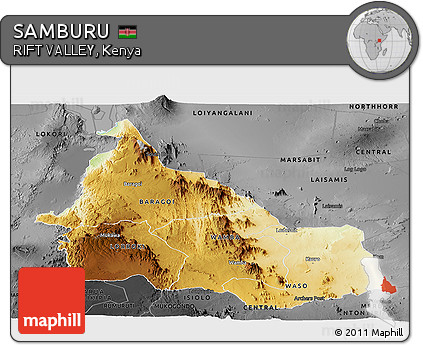 Physical Panoramic Map of SAMBURU, darken, desaturated