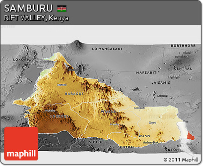 Physical Panoramic Map of SAMBURU, darken, desaturated