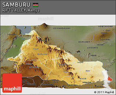 Physical Panoramic Map of SAMBURU, darken