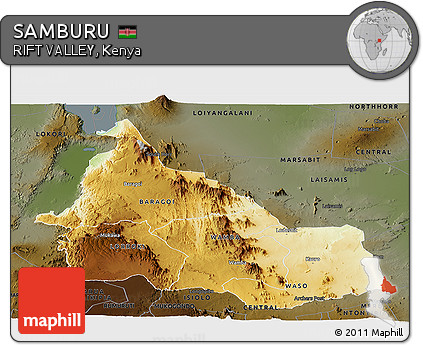 Physical Panoramic Map of SAMBURU, darken