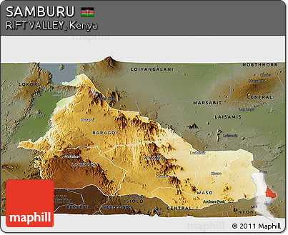 Physical Panoramic Map of SAMBURU, darken