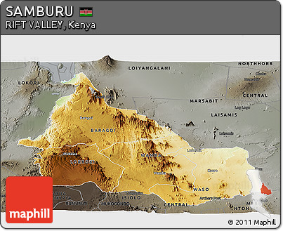 Physical Panoramic Map of SAMBURU, darken, semi-desaturated