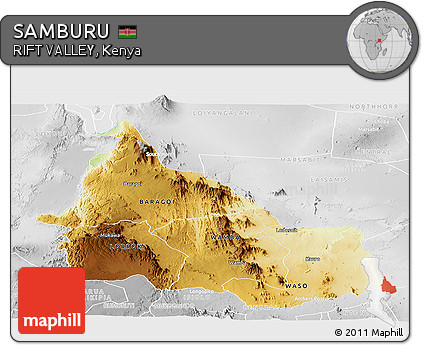 Physical Panoramic Map of SAMBURU, lighten, desaturated