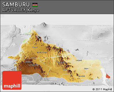 Physical Panoramic Map of SAMBURU, lighten, desaturated