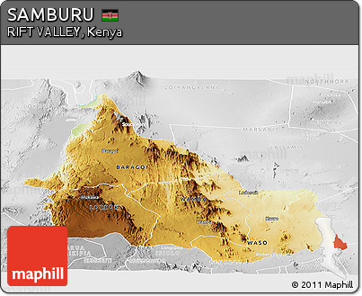 Physical Panoramic Map of SAMBURU, lighten, desaturated