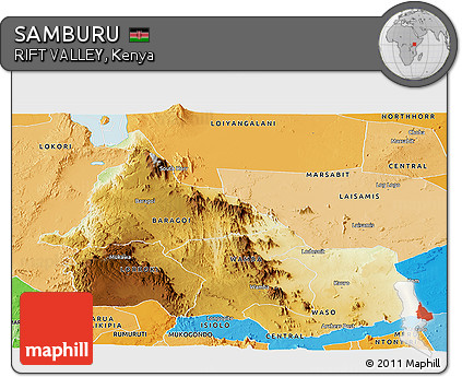 Physical Panoramic Map of SAMBURU, political shades outside