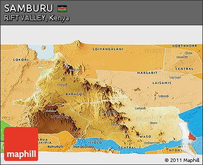 Physical Panoramic Map of SAMBURU, political shades outside