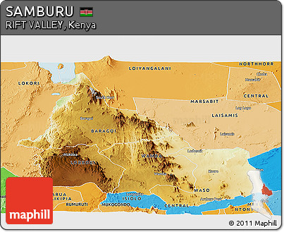 Physical Panoramic Map of SAMBURU, political shades outside