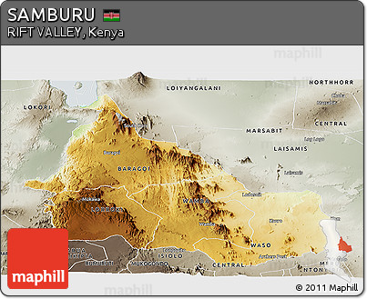 Physical Panoramic Map of SAMBURU, semi-desaturated