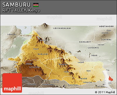 Physical Panoramic Map of SAMBURU, semi-desaturated