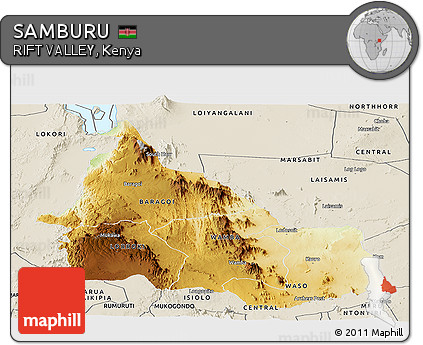 Physical Panoramic Map of SAMBURU, shaded relief outside